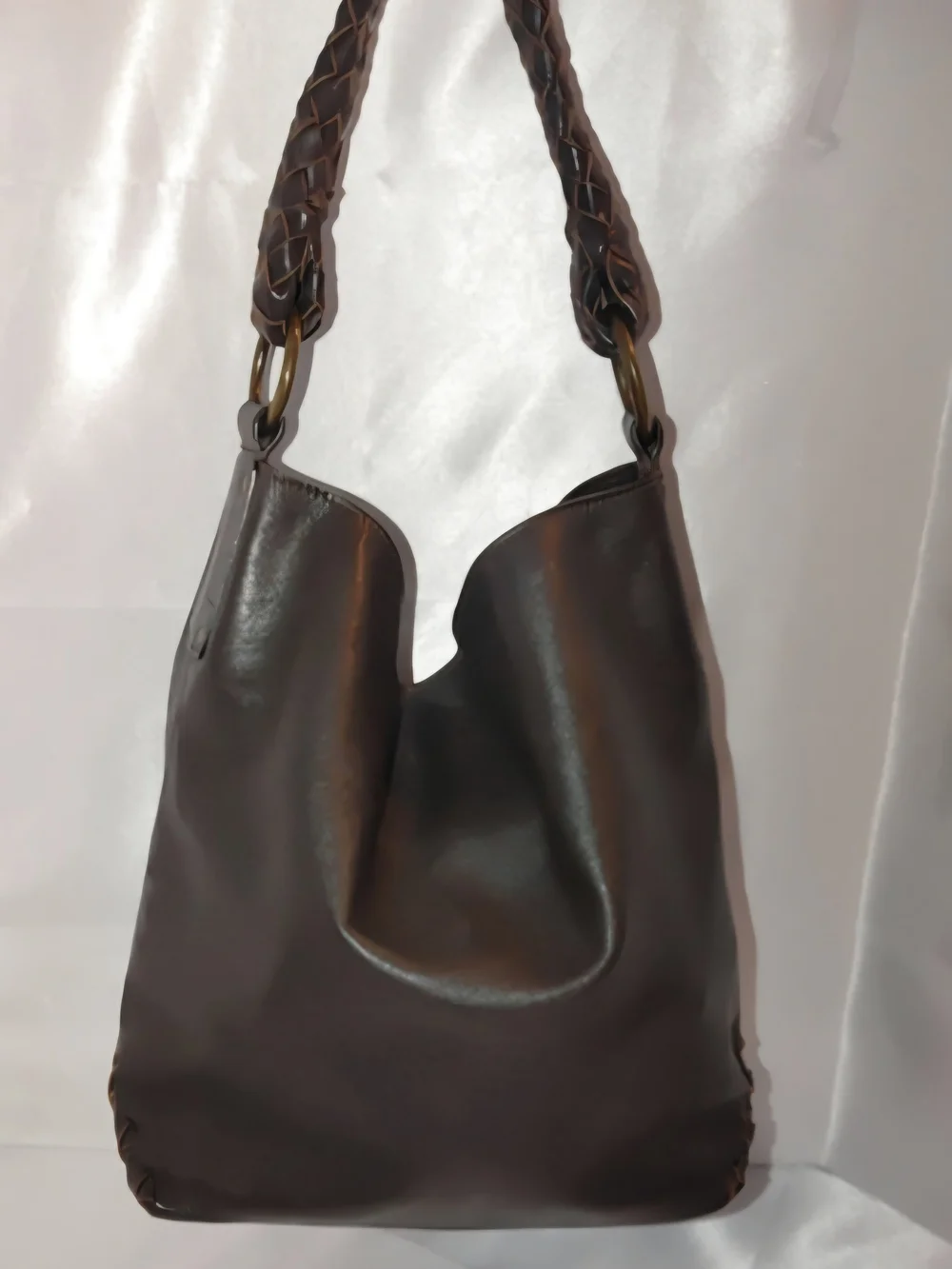 Women's Braided-Handle Shoulder Bag in Chocolate Brown